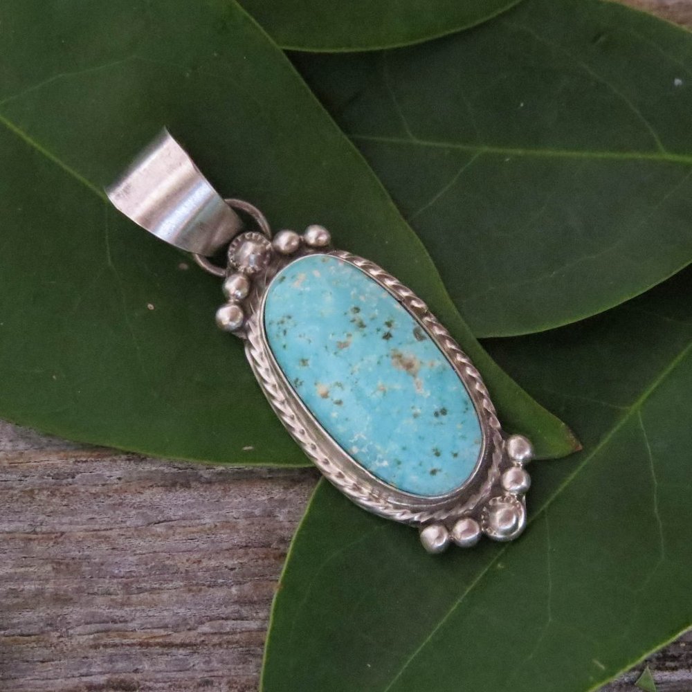 Sonoran Gold Turquoise Sterling Silver Native American Navajo Pendant - Picture 3 of 8